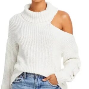 Aqua ribbed off the shoulder sweater turtleneck